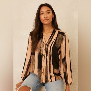 Melissa McCarthy Seven7 Women’s Button Front Blouse  Abstract Print – Size 1X